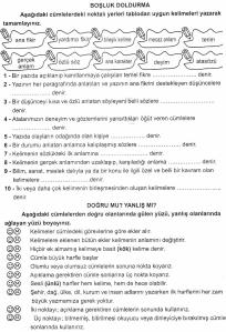 4. Sınıf Türkçe Boşluk Doldurma - Doğru Yanlış Etkinliği