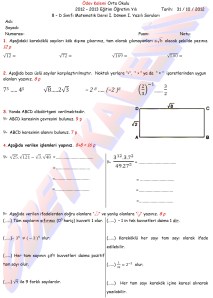 8. Sinif Matematik Dersi 1. Donem 1.Yazili Sorulari - 01