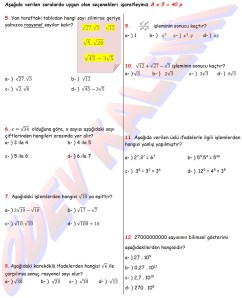8. Sinif Matematik Dersi 1. Donem 1.Yazili Sorulari - 02