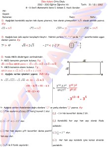 8. Sinif Matematik Dersi 1. Donem 1.Yazili Sorulari Cevap Kagidi - 01