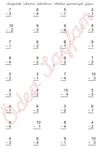 1. Sinif Matematik Dersi eksileni en cok 10 Olan Cikarma islemleri - 01