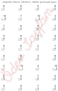 1. Sinif Matematik Dersi eksileni en cok 10 Olan Cikarma islemleri