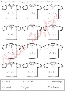 1. Sinif Matematik Dersi Toplama islemleri ve boyama etkinligi