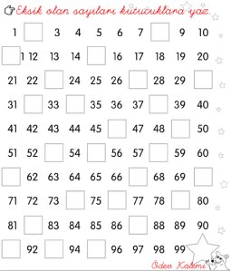 1. sinif Matematik Dersi 100'e kadar birerli ritmik sayama eksik olan sayilari tamamla