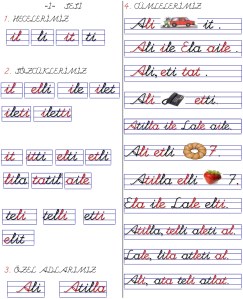 i sesi tekrar calismasi 2. Grup harfler okuma yazma calismalari 1. sinif Turkce Dersi